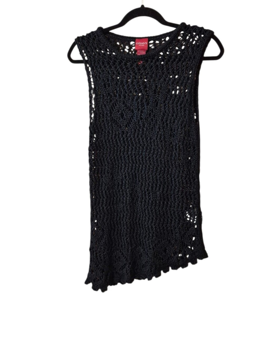 Olsen Europe Black Open Knit Ajour Crochet Sleeveless Sweater Vest Sz 8 EUC